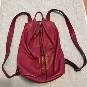Aimee Kestenberg Burgundy Croc-Embossed Backpack